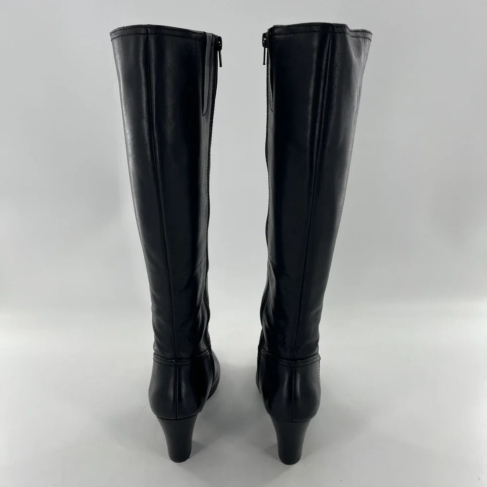 Nine West Knee High Leather Tall Dress Boots Black 9 Mid Heel Side‎ Zip Alysia